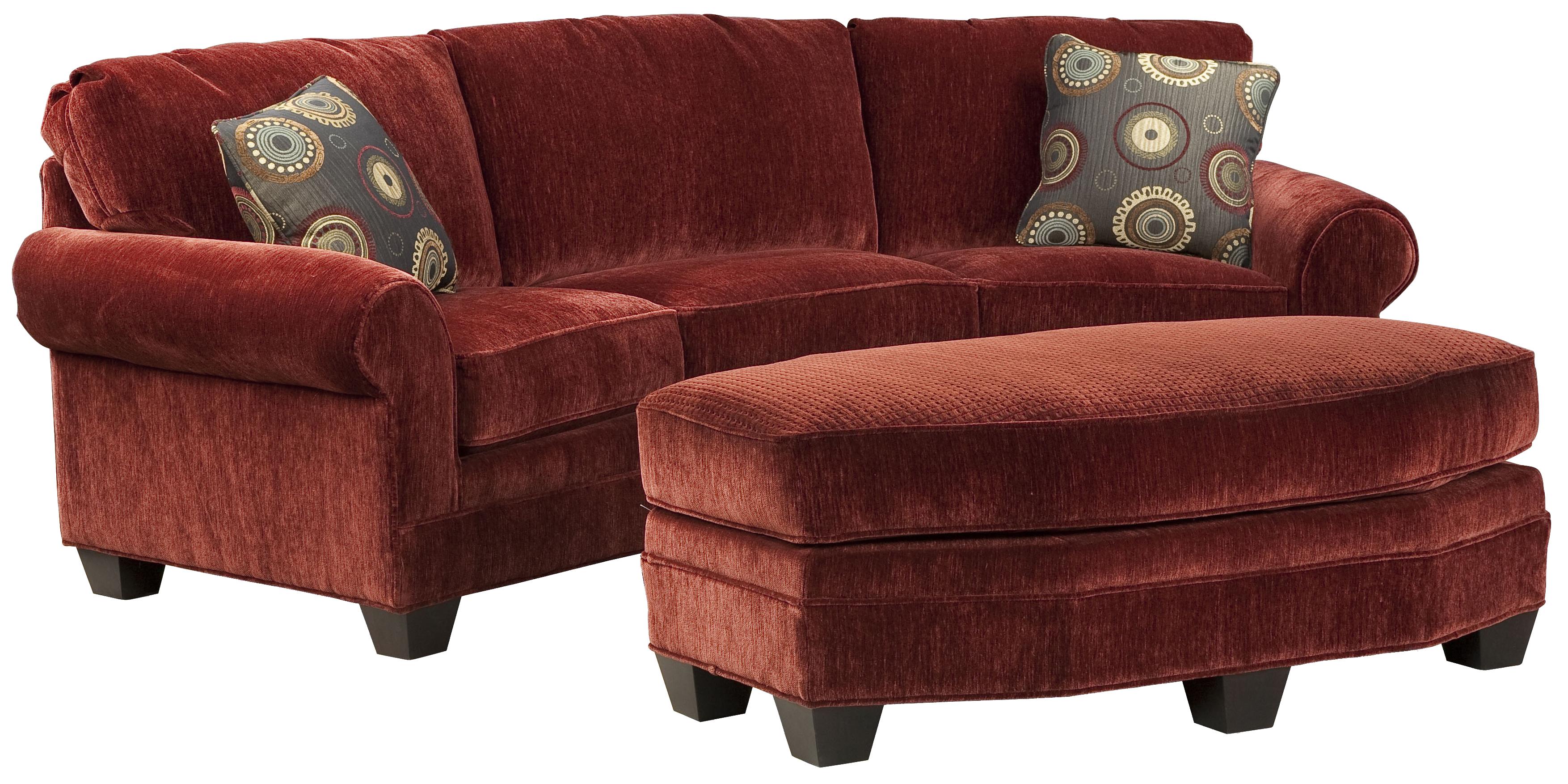 Grove Park Sofa Accents Curved Conversation Sofa with Traditional Rolled Arms and Exposed Wood Taper Feet Sprintz Furniture Uph Conversation Sofas